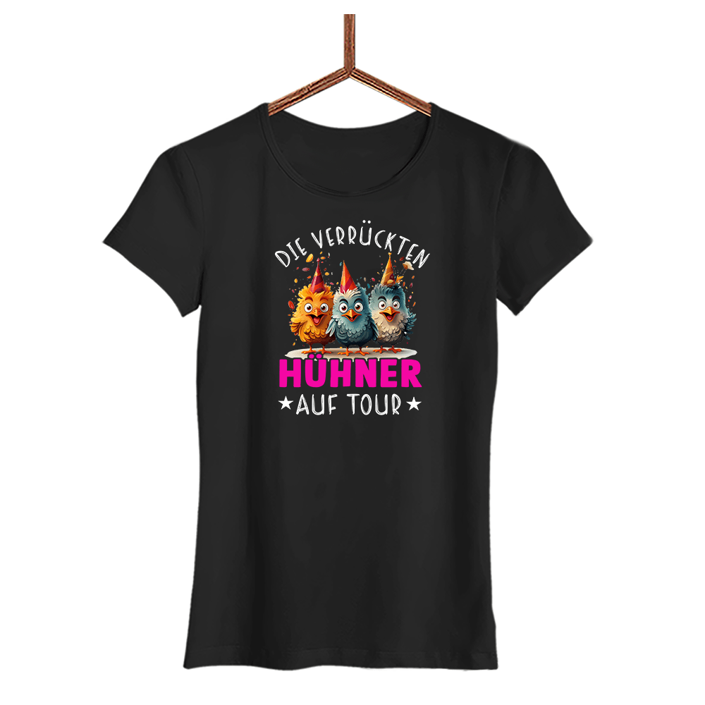 Damen T-Shirt Verrückte Hühner - Schwarzer - Kaffee