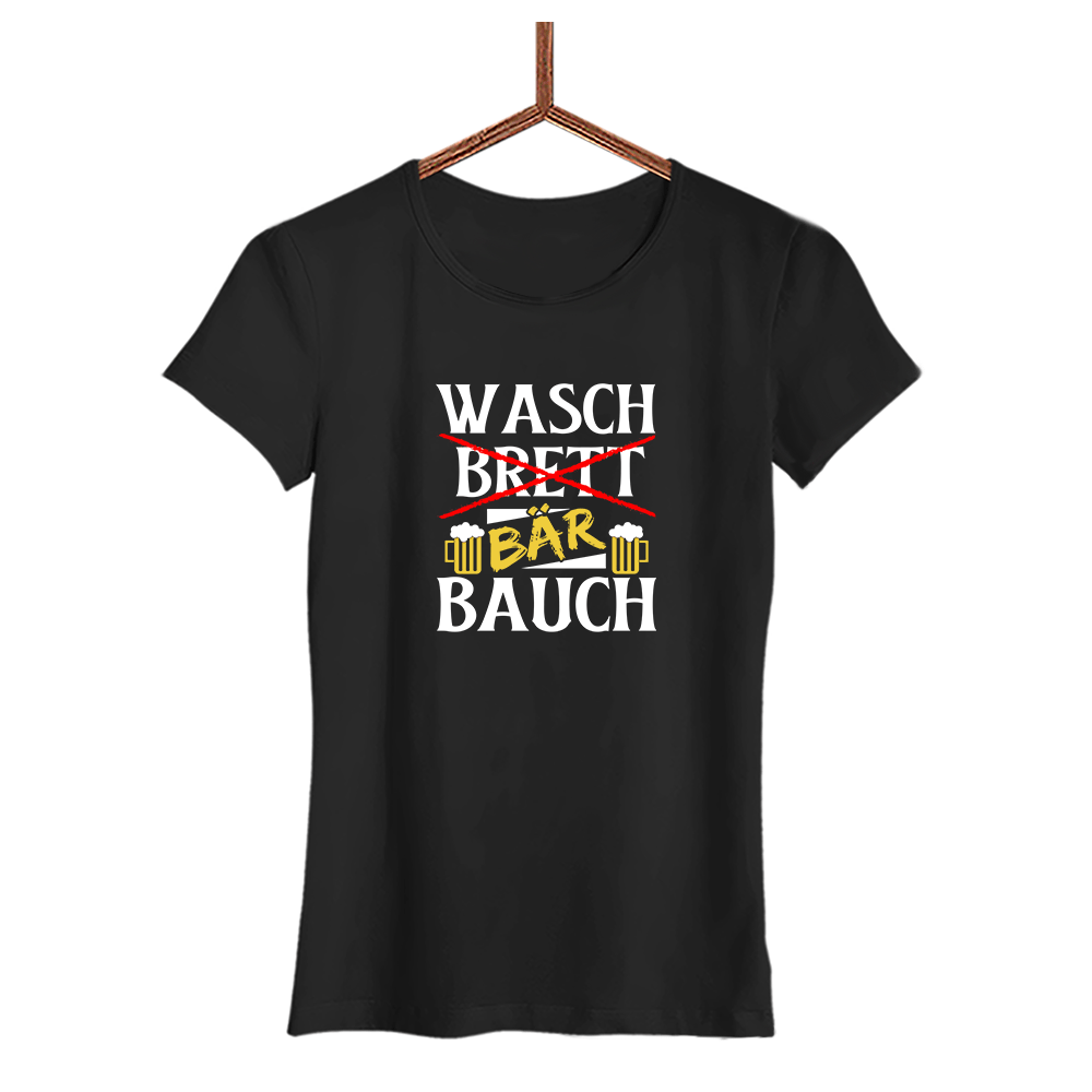 Damen T-Shirt Wasch Bär Bauch - Schwarzer - Kaffee