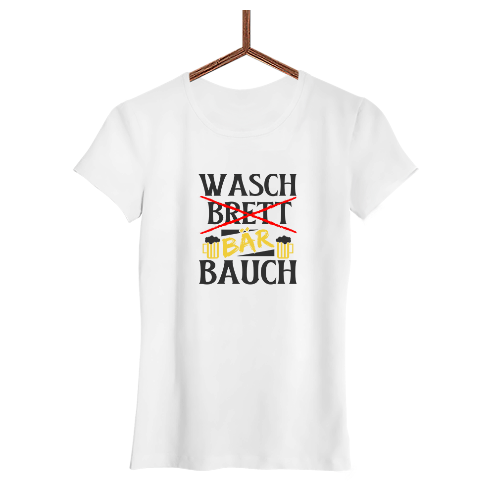 Damen T-Shirt Wasch Bär Bauch - Schwarzer - Kaffee