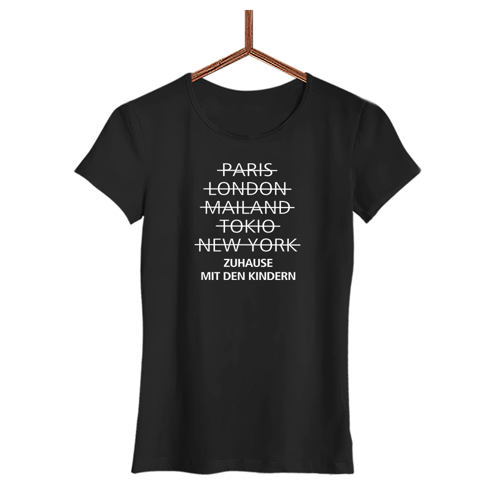 Damen T-Shirt zuhause mit den Kindern - Schwarzer - Kaffee
