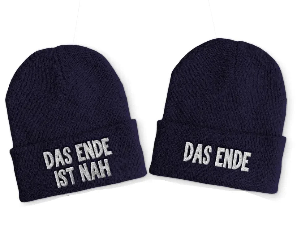 Das Ende ist nah | Das Ende Duo Statement Beanie Mütze mit Spruch - tshirtladen - Mütze
