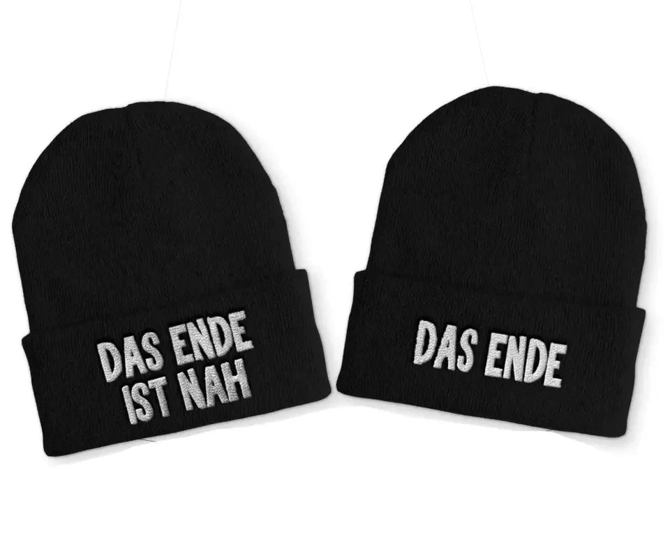 Das Ende ist nah | Das Ende Duo Statement Beanie Mütze mit Spruch - tshirtladen - Mütze