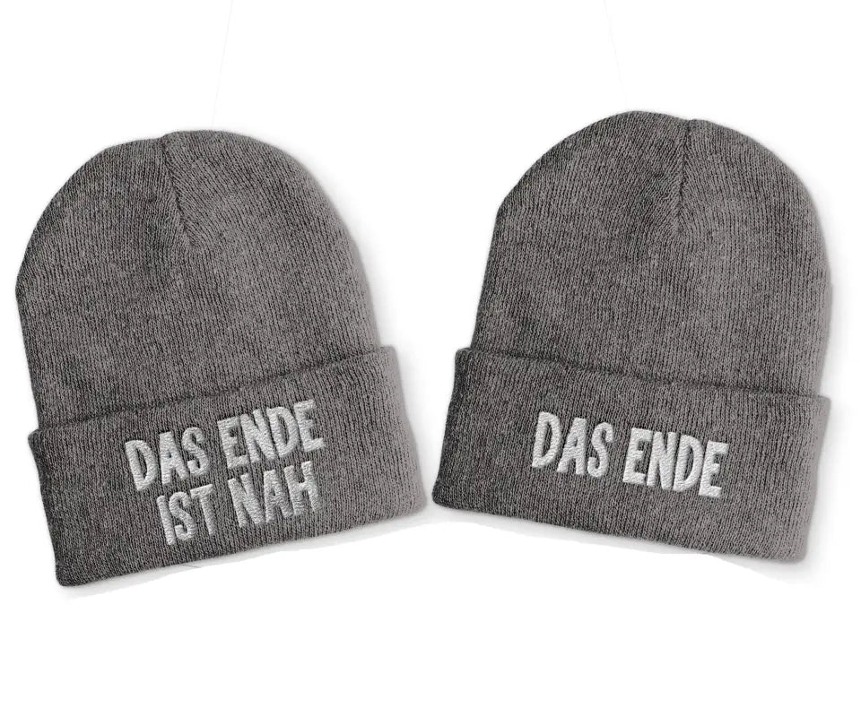 Das Ende ist nah | Das Ende Duo Statement Beanie Mütze mit Spruch - tshirtladen - Mütze