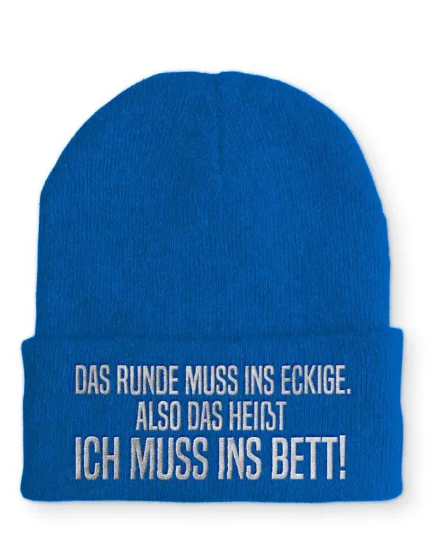 Das Runde muss ins Eckige Statement Beanie Mütze mit Spruch - tshirtladen - Mütze