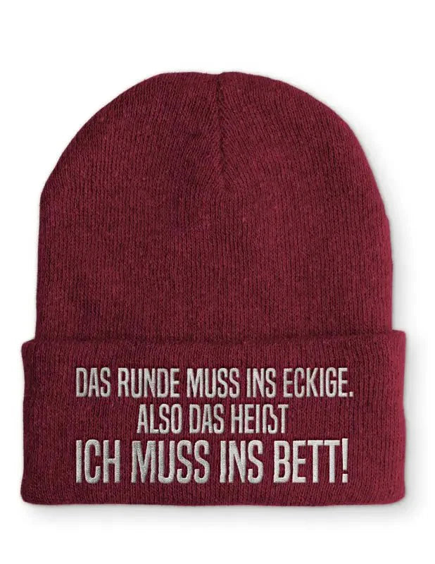 Das Runde muss ins Eckige Statement Beanie Mütze mit Spruch - tshirtladen - Mütze