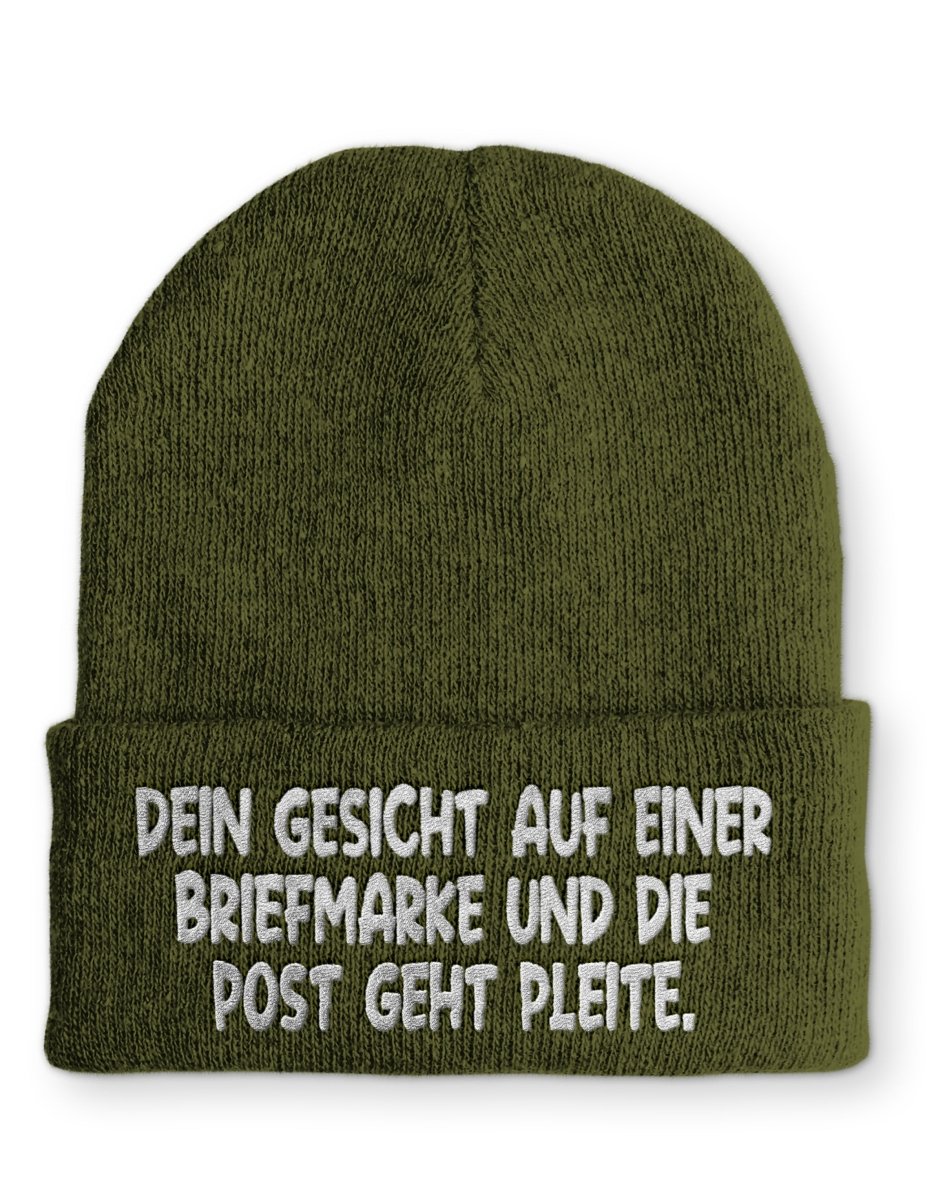Dein Gesicht auf einer Briefmarke und die Post geht Pleite. Statement Beanie Mütze mit Spruch - Schwarzer - Kaffee
