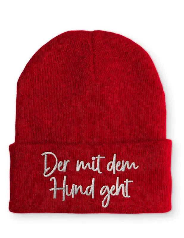 Der mit dem Hund geht Statement Beanie Mütze mit Spruch - tshirtladen - Mütze