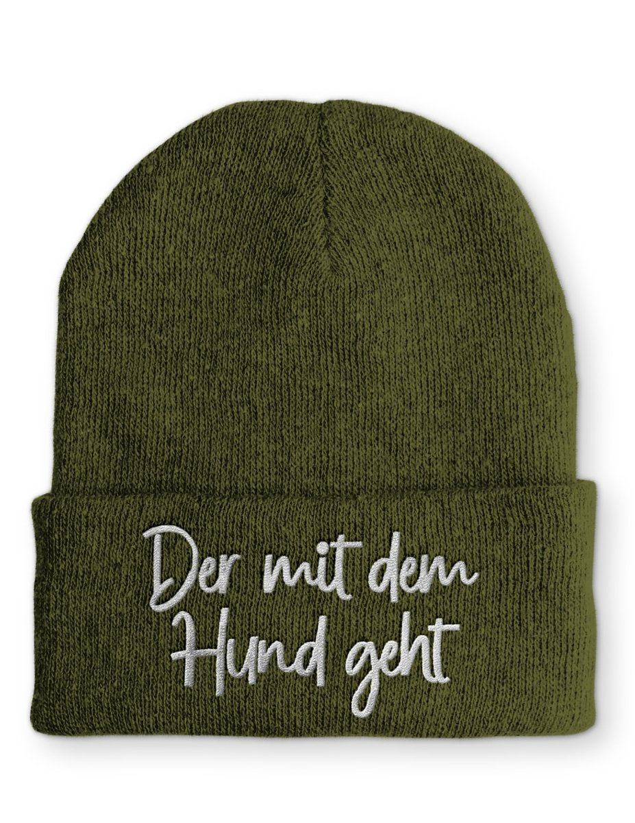 Der mit dem Hund geht Statement Beanie Mütze mit Spruch - Schwarzer - Kaffee