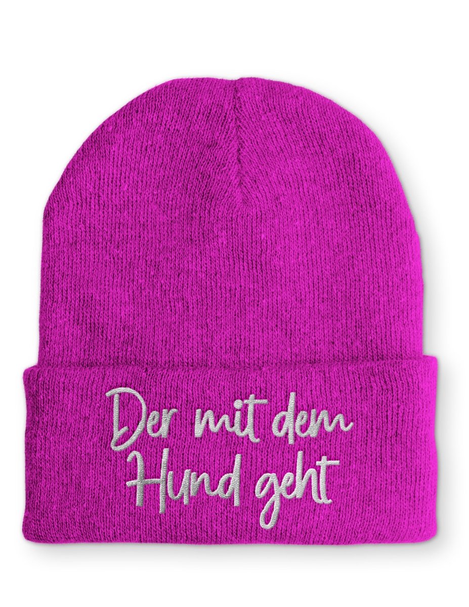 Der mit dem Hund geht Statement Beanie Mütze mit Spruch - Schwarzer - Kaffee