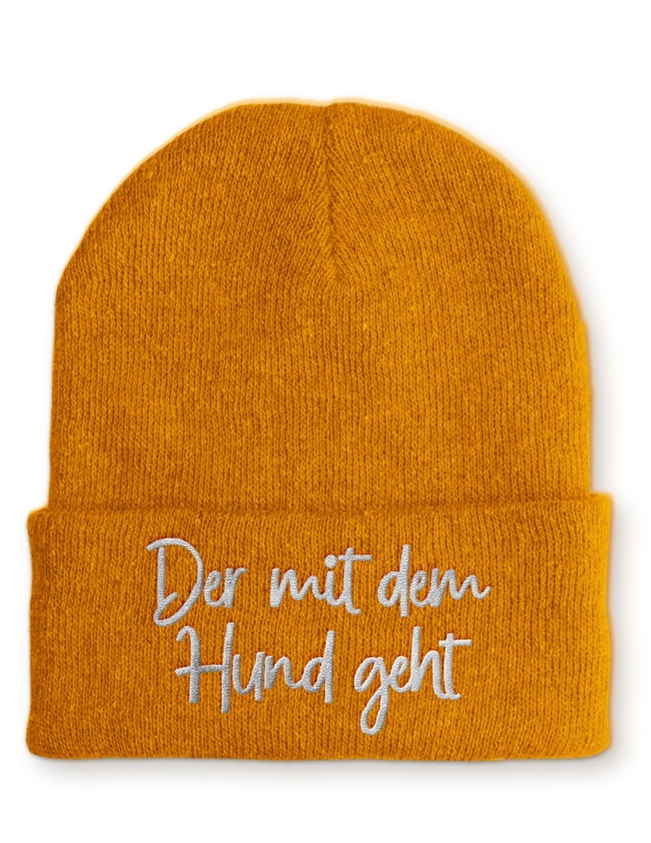 Der mit dem Hund geht Statement Beanie Mütze mit Spruch - Schwarzer - Kaffee
