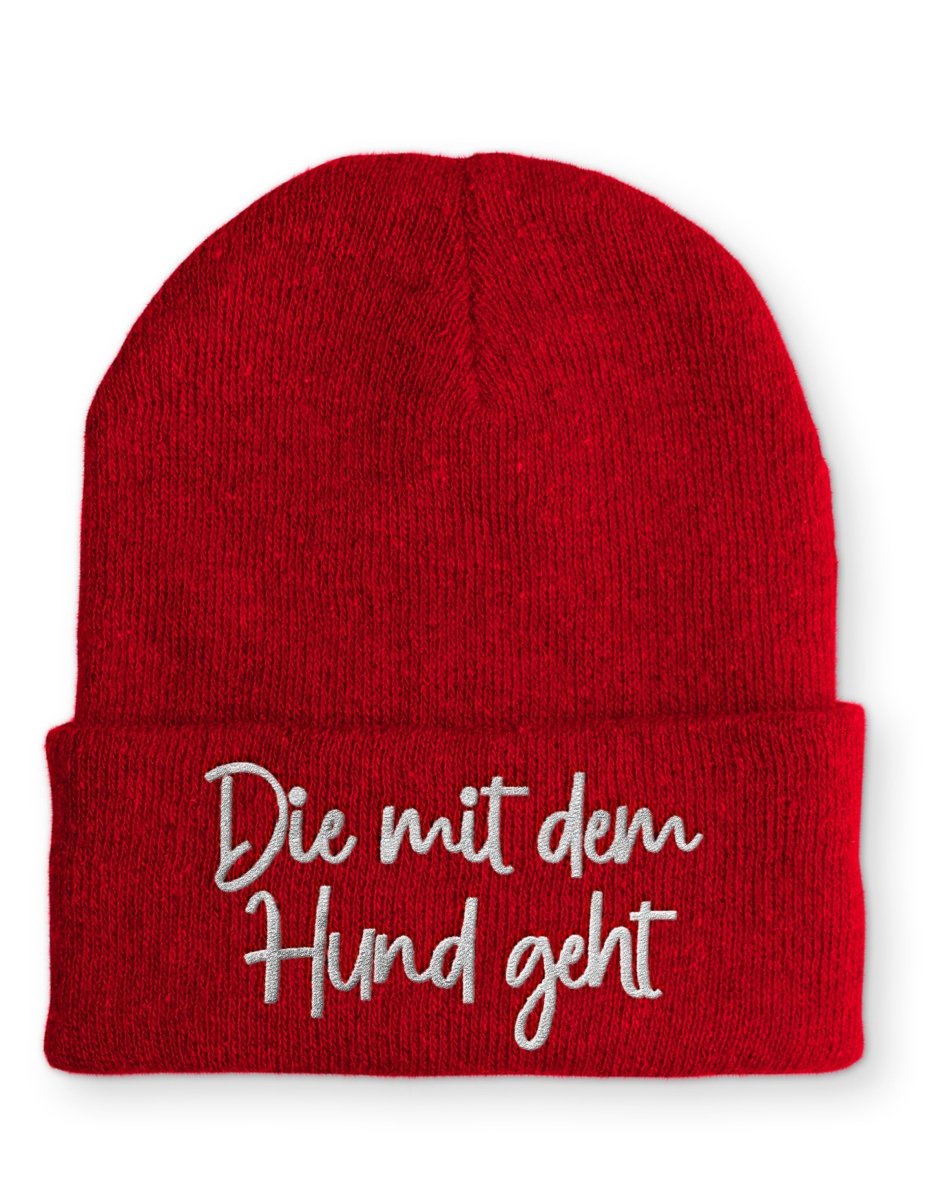 Die mit dem Hund geht Statement Beanie Mütze mit Spruch - Schwarzer - Kaffee