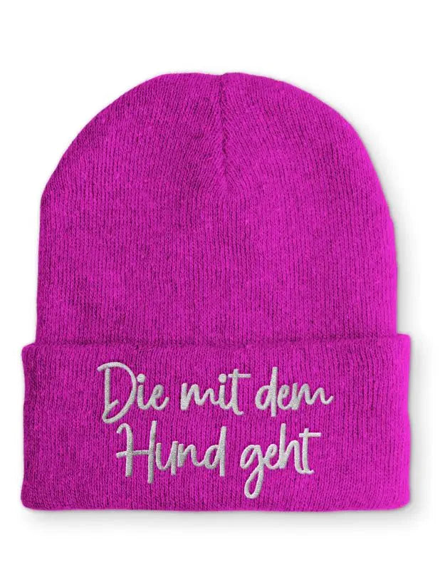 Die mit dem Hund geht Statement Beanie Mütze mit Spruch - tshirtladen - Mütze
