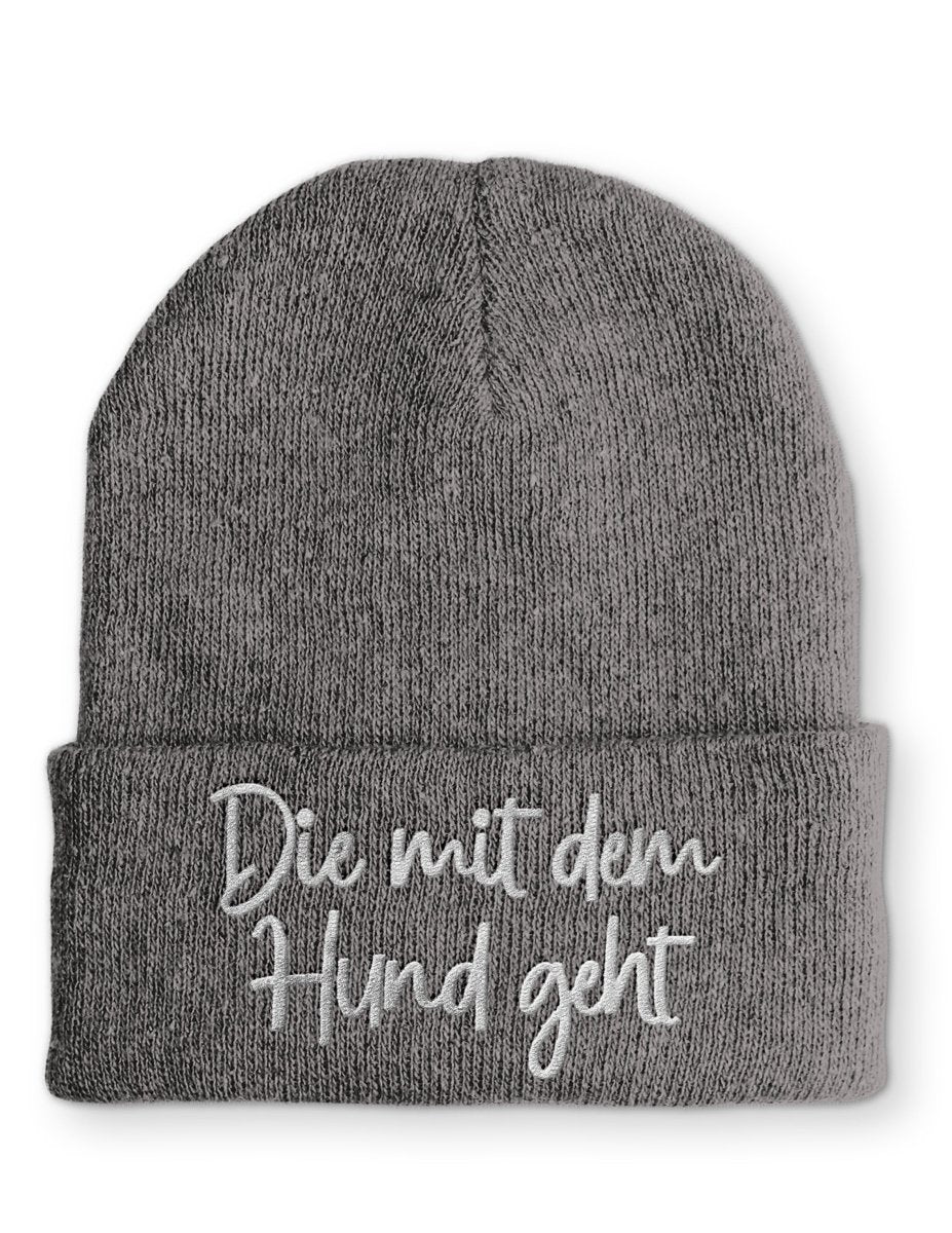 Die mit dem Hund geht Statement Beanie Mütze mit Spruch - Schwarzer - Kaffee