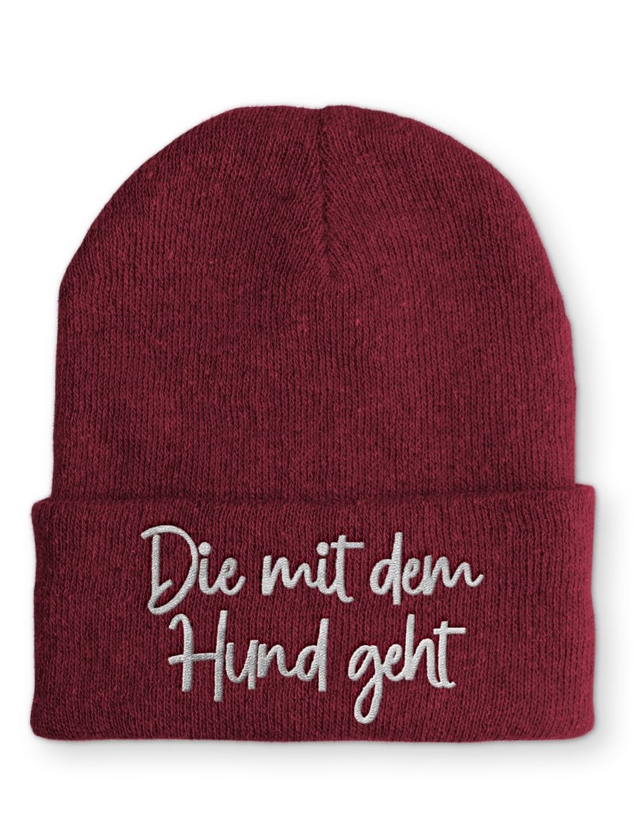 Die mit dem Hund geht Statement Beanie Mütze mit Spruch - Schwarzer - Kaffee