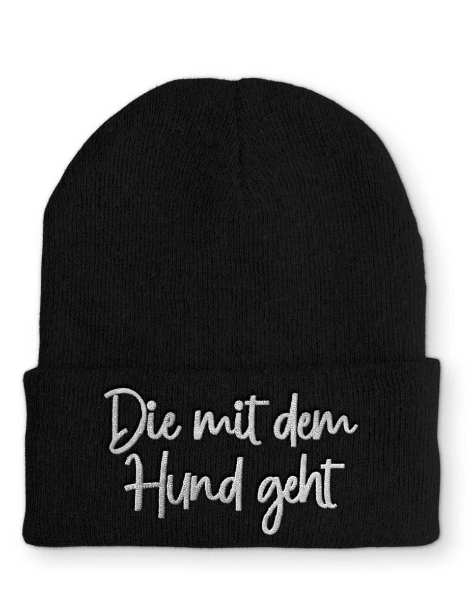Die mit dem Hund geht Statement Beanie Mütze mit Spruch - Schwarzer - Kaffee