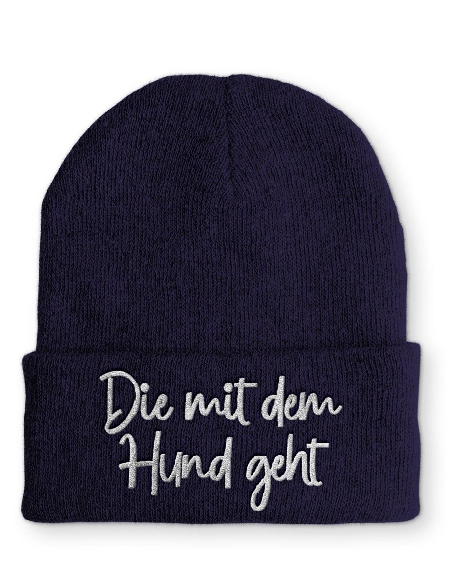 Die mit dem Hund geht Statement Beanie Mütze mit Spruch - Schwarzer - Kaffee