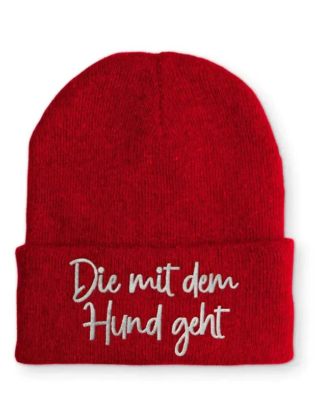 Die mit dem Hund geht Statement Beanie Mütze mit Spruch - tshirtladen - Mütze