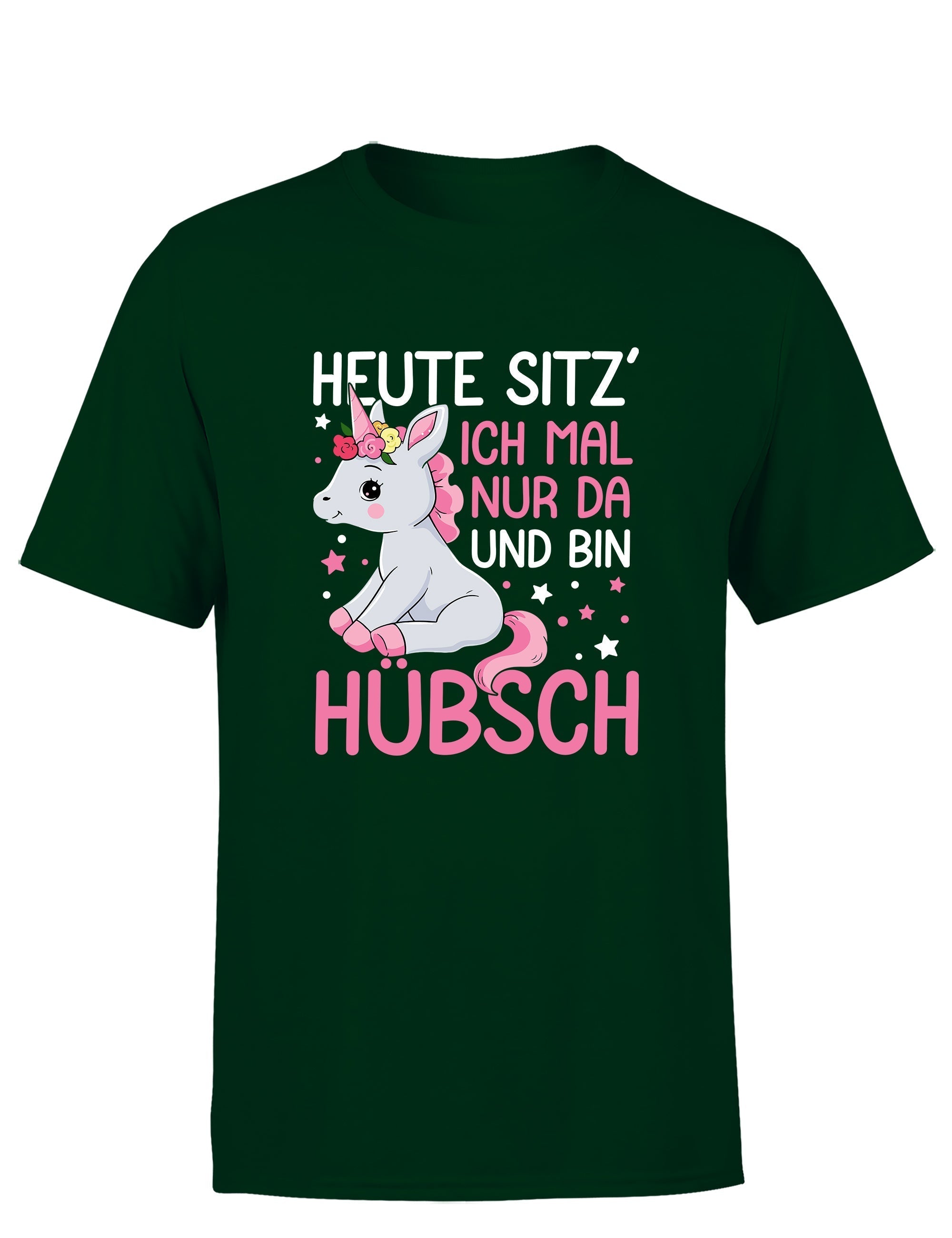 Einhörner heute sitz´ ich mal nur da und bin hübsch Herren T-Shirt - S / Dunkelgrün - T-Shirt