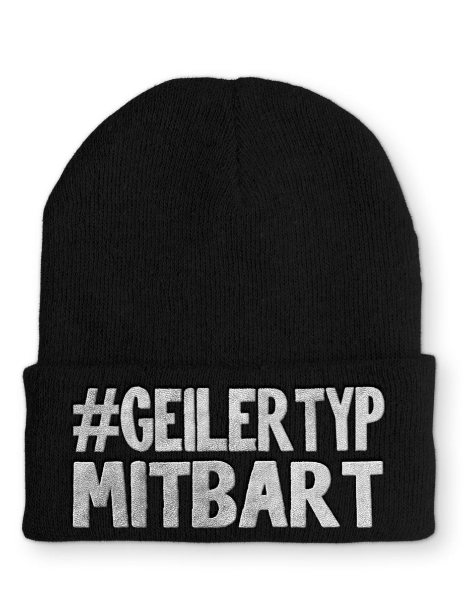 Geiler Typ mit Bart Statement Beanie Mütze mit Spruch - Schwarzer - Kaffee