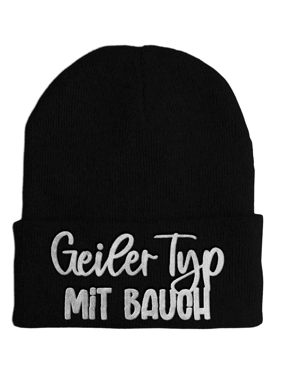 Geiler Typ mit Bauch - Beanie - Mütze mit Spruch - Schwarzer - Kaffee