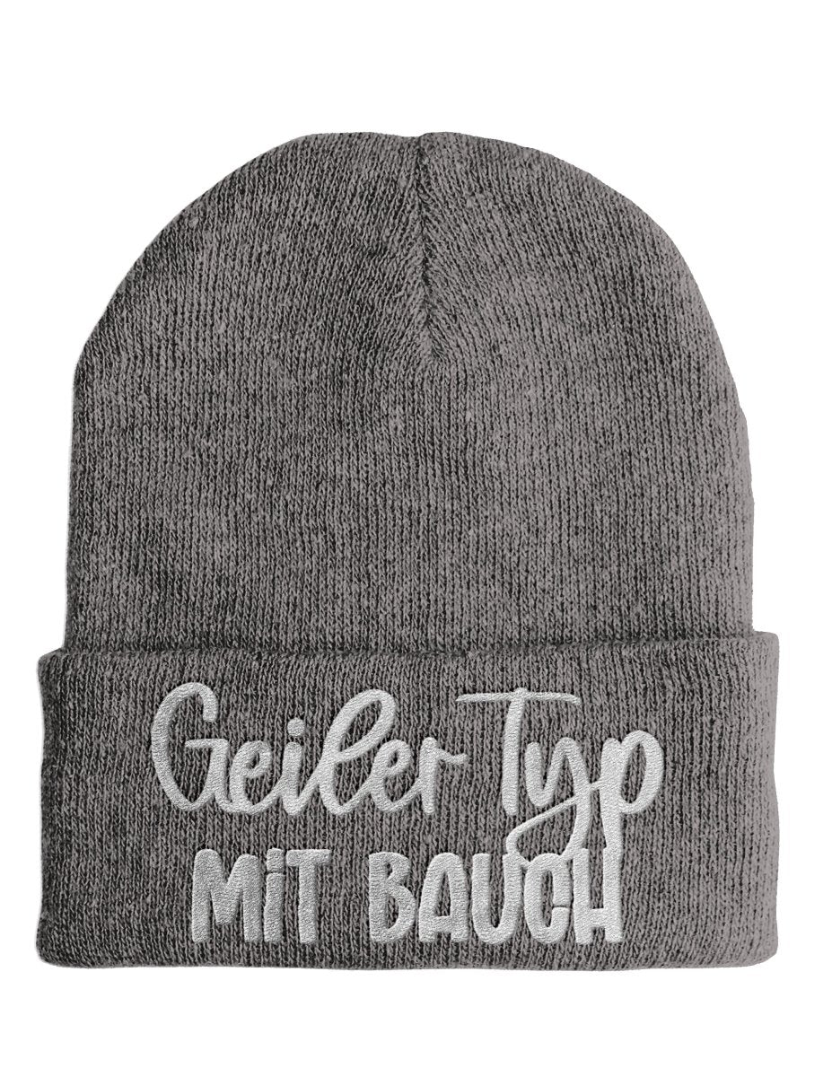 Geiler Typ mit Bauch - Beanie - Mütze mit Spruch - Schwarzer - Kaffee
