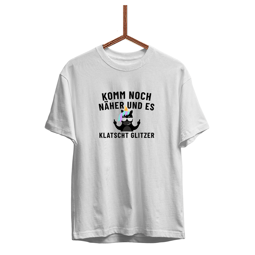 Herren T-Shirt Komm noch näher und es klatscht Glitzer - Schwarzer - Kaffee