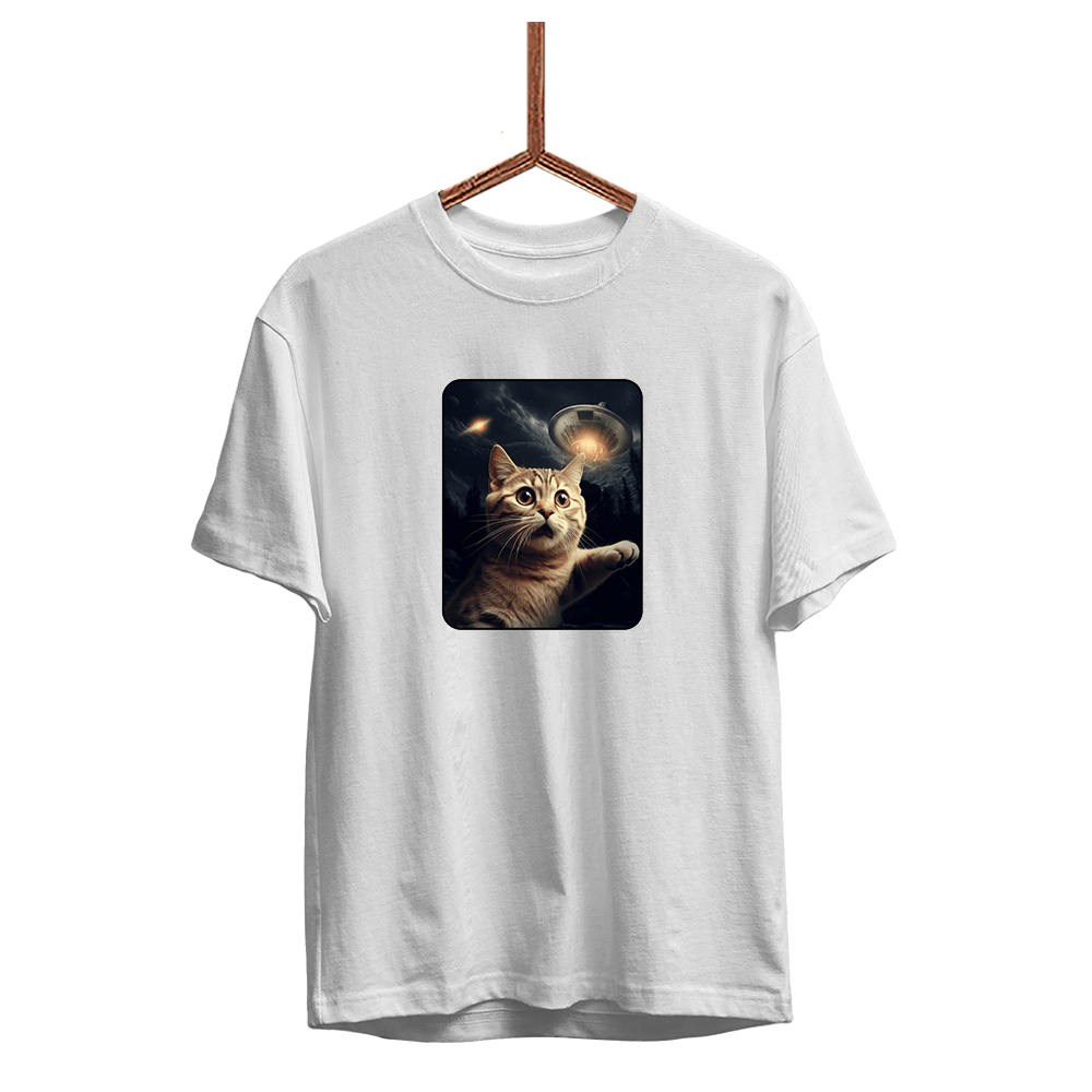 Herren T-Shirt UFO Cat - Schwarzer - Kaffee