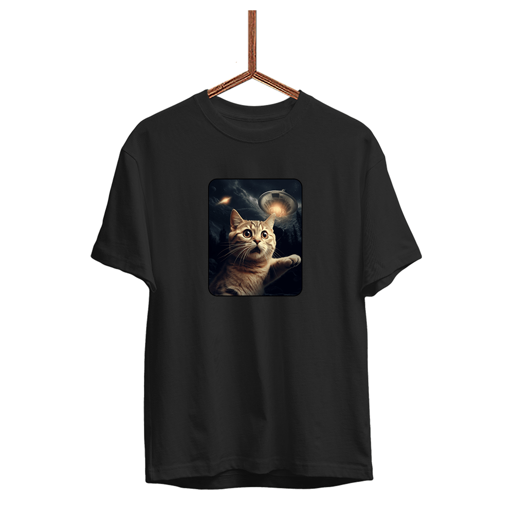 Herren T-Shirt UFO Cat - Schwarzer - Kaffee