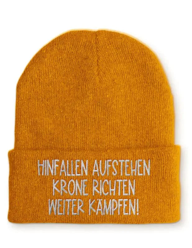 Hinfallen aufstehen Krone richten weiter Kämpfen! Statement Beanie Mütze mit Spruch - tshirtladen - Mütze