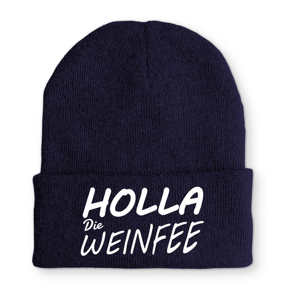 Holla Die Weinfee - Beanie - Mütze mit Spruch - Schwarzer - Kaffee