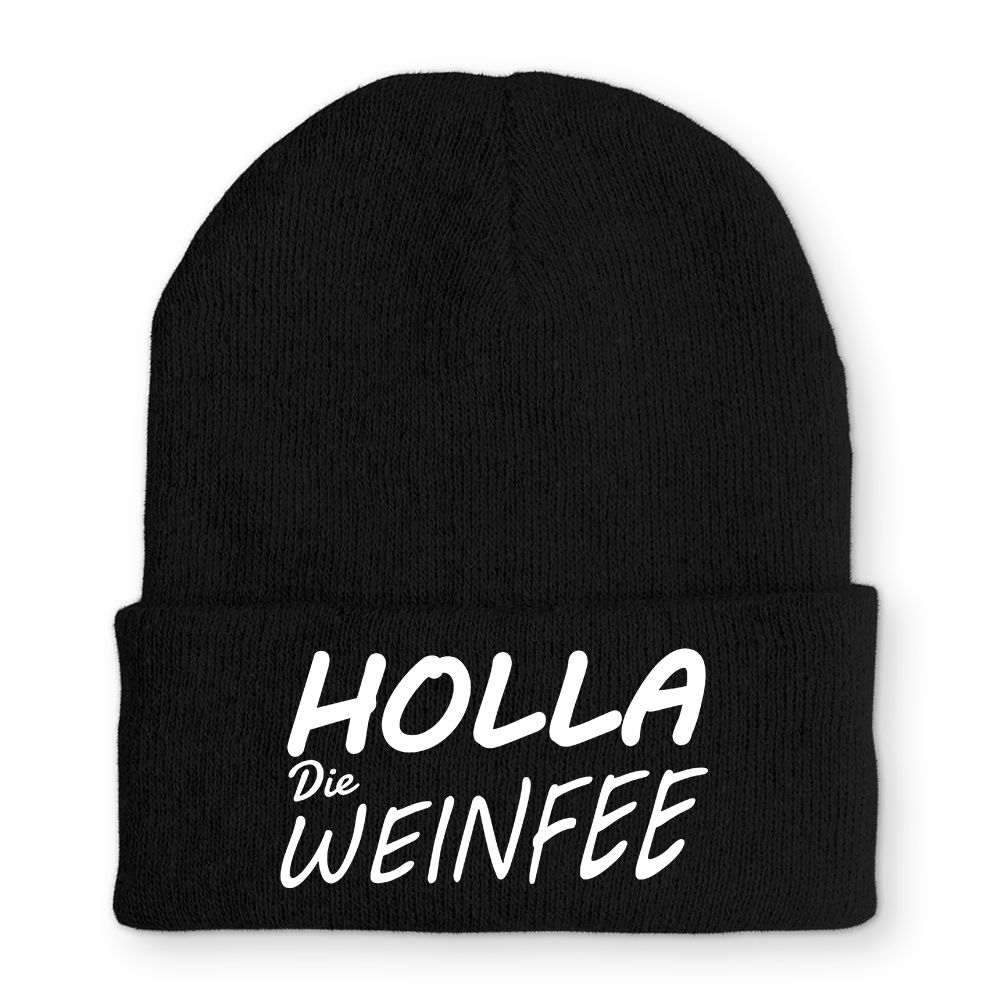 Holla Die Weinfee - Beanie - Mütze mit Spruch - Schwarzer - Kaffee