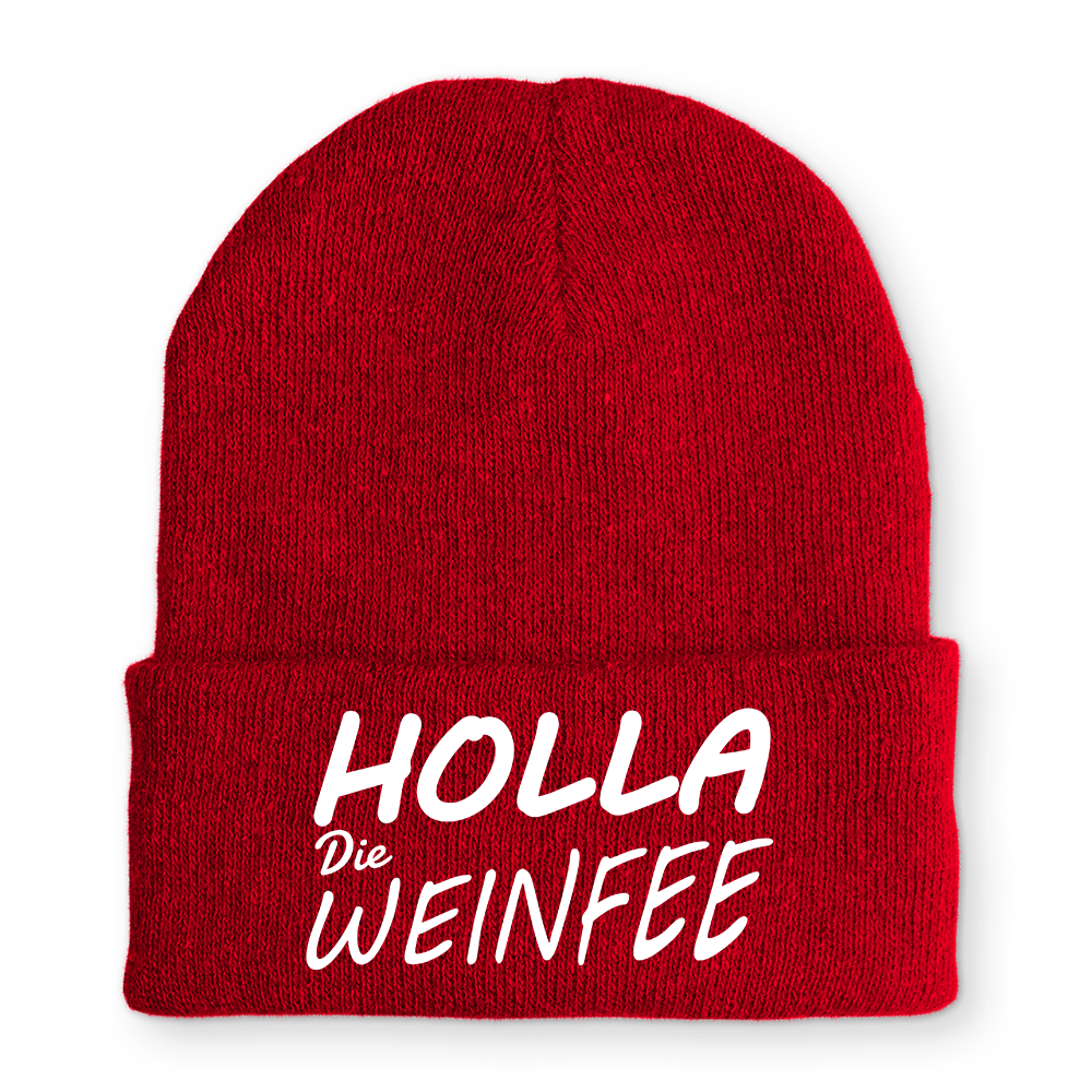 Holla Die Weinfee - Beanie - Mütze mit Spruch - Schwarzer - Kaffee