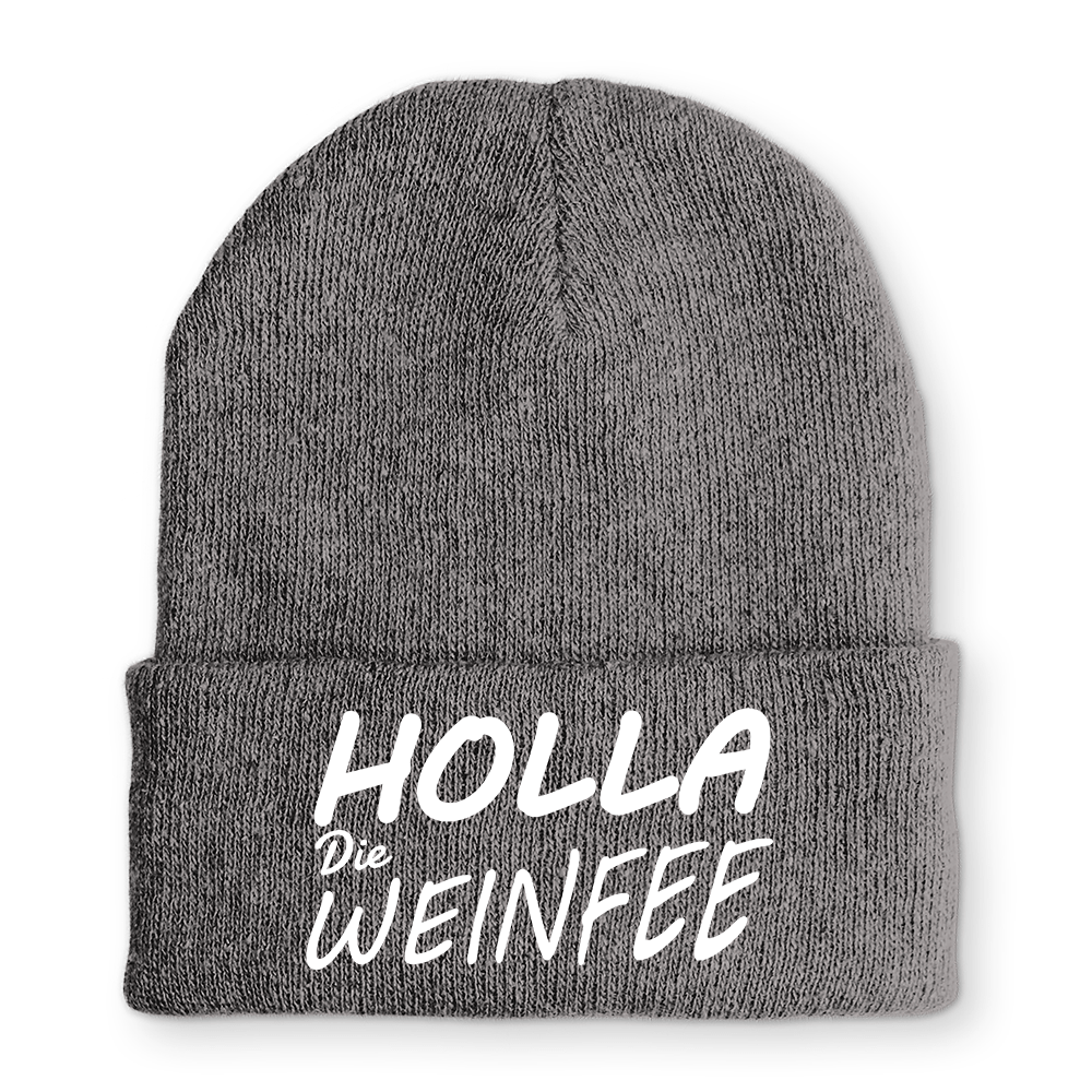 Holla Die Weinfee - Beanie - Mütze mit Spruch - Schwarzer - Kaffee