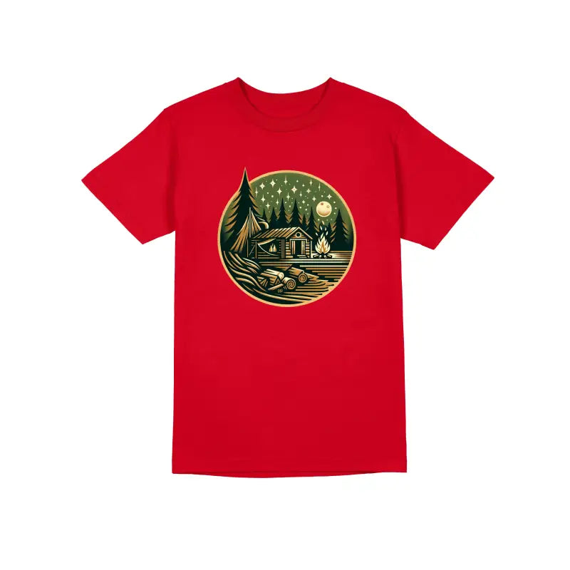 HÜTTE MITTERNACHT Outdoor Camper Herren Unisex T - Shirt - S / Rot