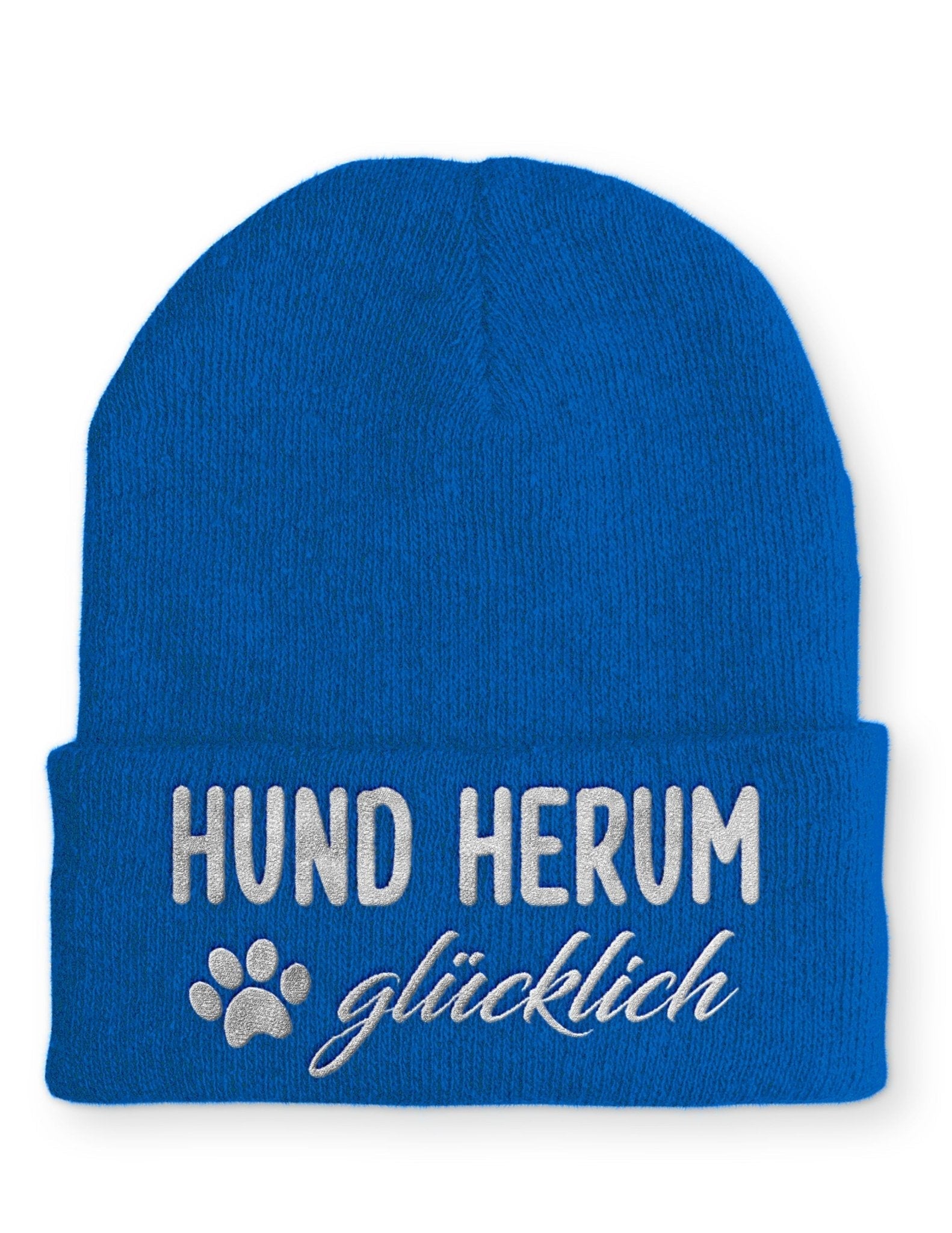 Hund Herum glücklich Beanie Mütze mit Spruch - tshirtladen - Mütze