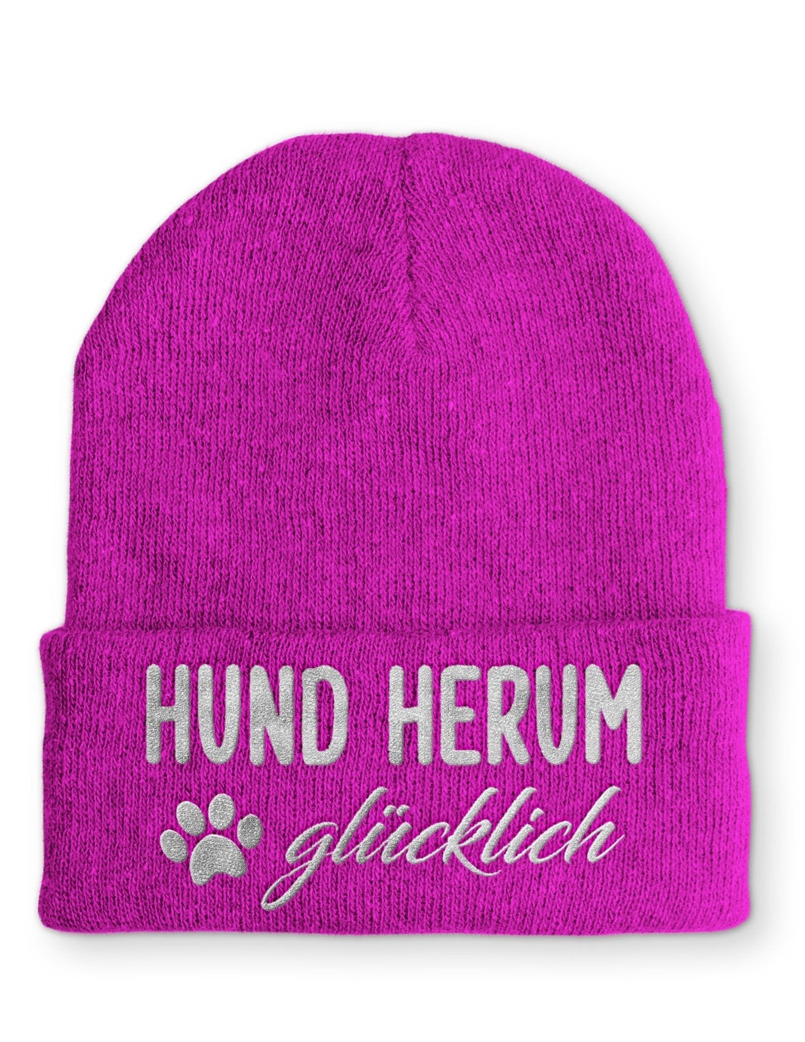 Hund Herum glücklich Beanie Mütze mit Spruch - tshirtladen - Mütze