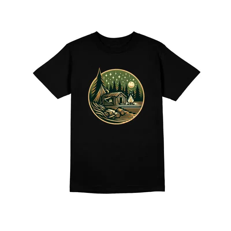 HÜTTE MITTERNACHT Outdoor Camper Herren Unisex T-Shirt - tshirtladen -