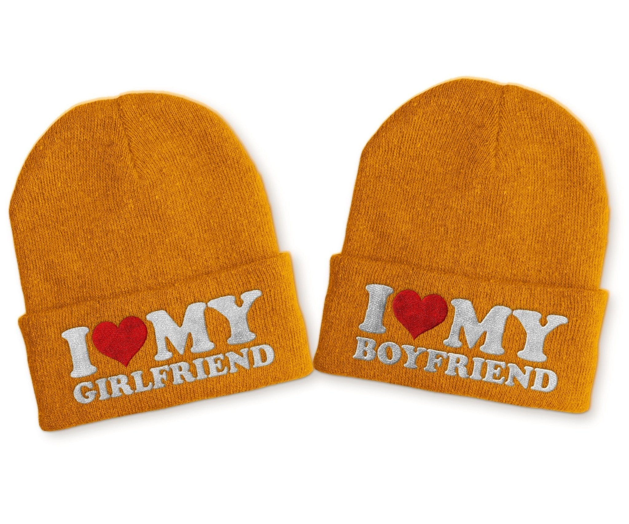 I love my Boyfriend | I love my Girlfriend Duo Statement Wintermütze Beanie Partnermützen - tshirtladen -