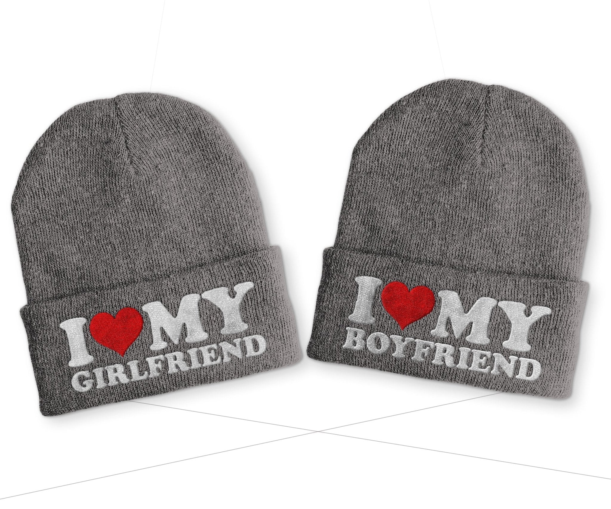 I love my Boyfriend | I love my Girlfriend Duo Statement Wintermütze Beanie Partnermützen - tshirtladen -