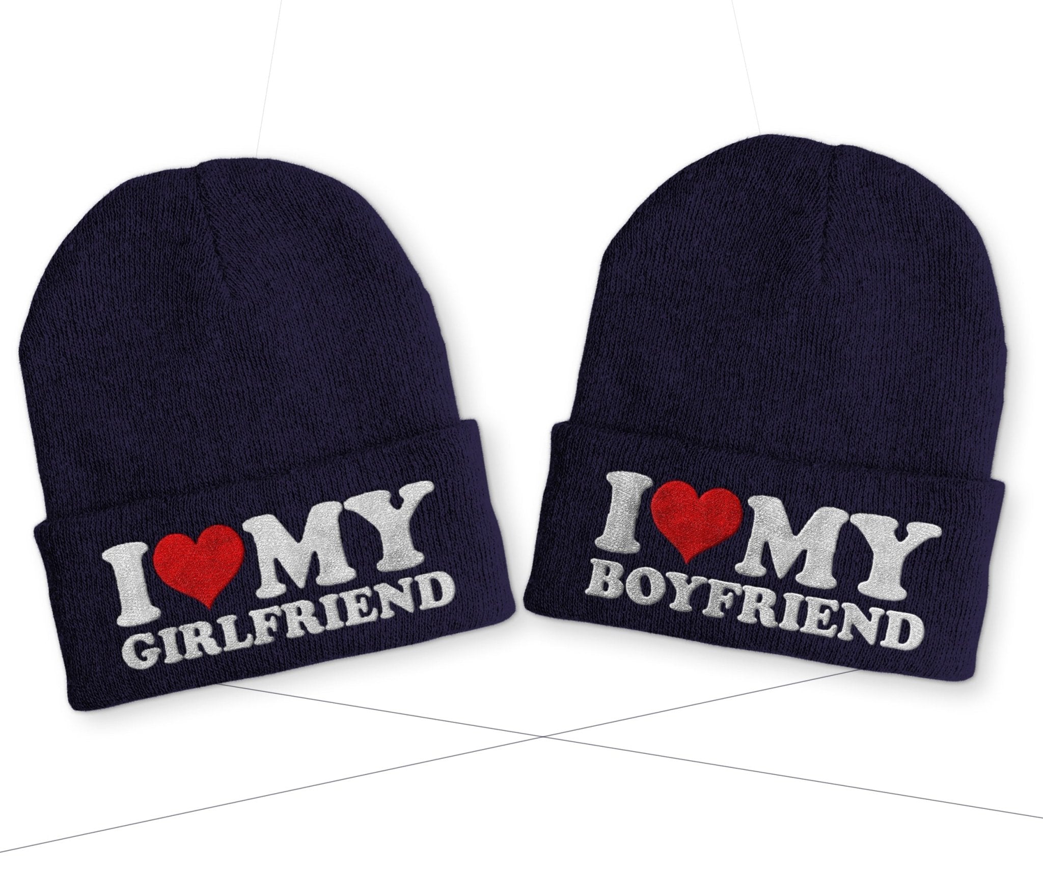 I love my Boyfriend | I love my Girlfriend Duo Statement Wintermütze Beanie Partnermützen - tshirtladen -