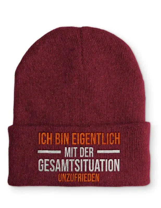 Ich bin eigentlich mit der Gesamtsituation unzufrieden Statement Beanie Mütze mit Spruch - tshirtladen - Mütze