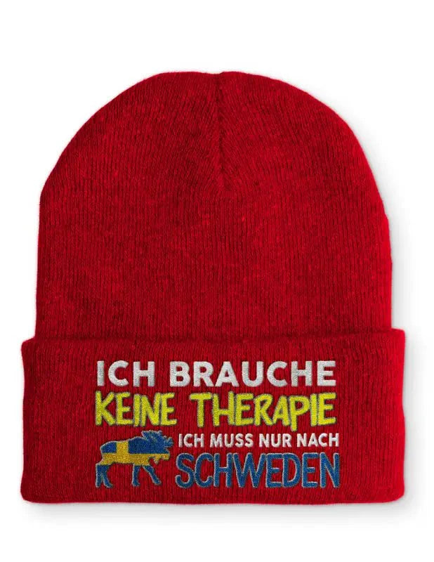 Ich brauche keine Therapie Ich muss nur nach Schweden Statement Beanie Mütze mit Spruch - tshirtladen - Mütze