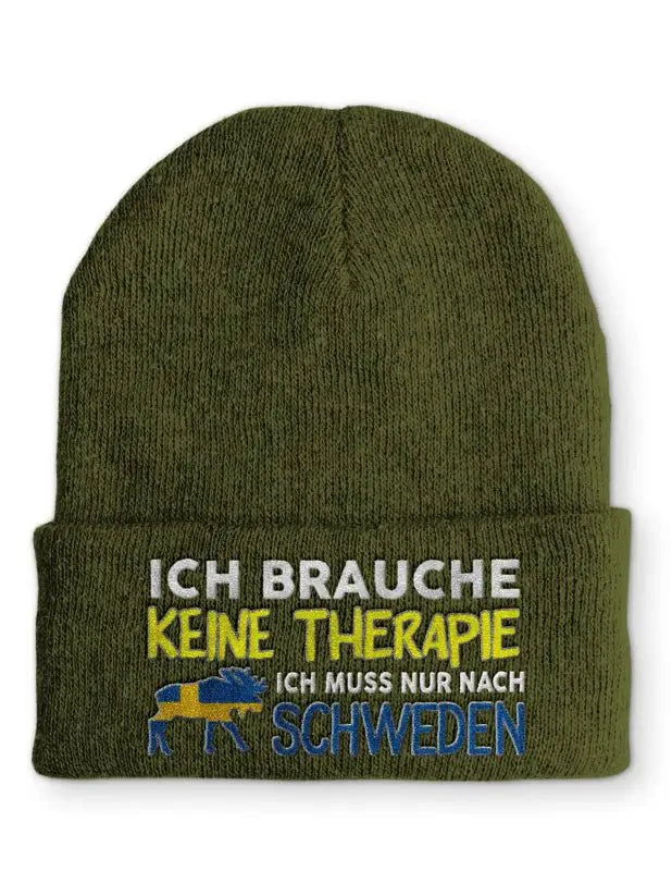 Ich brauche keine Therapie Ich muss nur nach Schweden Statement Beanie Mütze mit Spruch - tshirtladen - Mütze