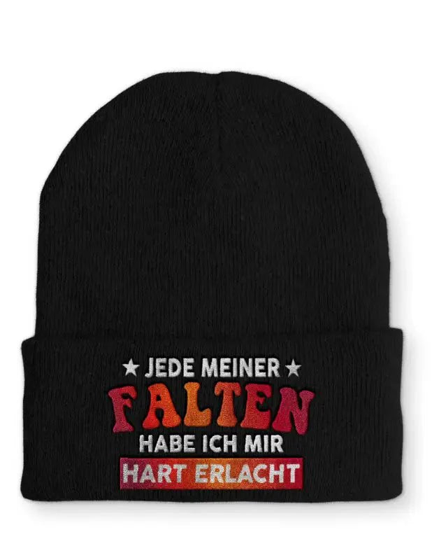 Jede meiner Falten habe ich mir hart erlacht Statement Beanie Mütze mit Spruch - tshirtladen - Mütze
