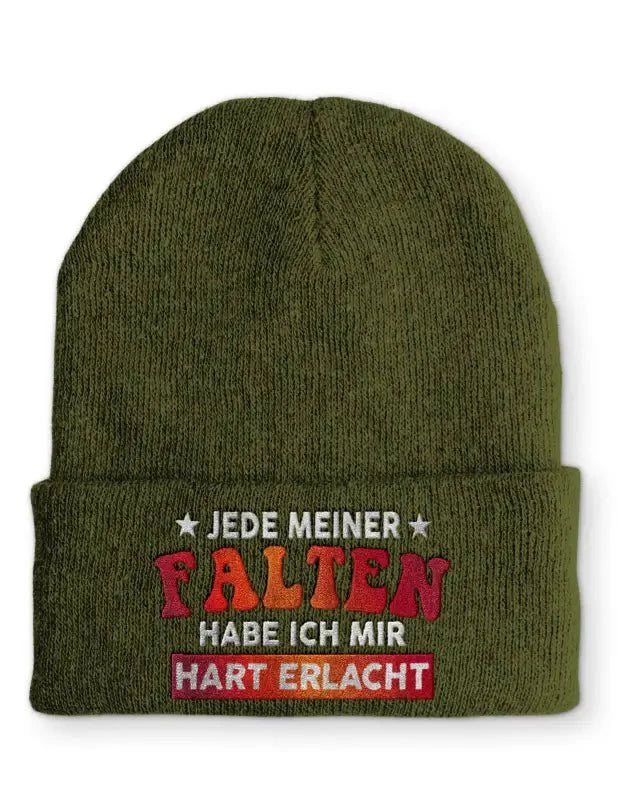 Jede meiner Falten habe ich mir hart erlacht Statement Beanie Mütze mit Spruch - tshirtladen - Mütze
