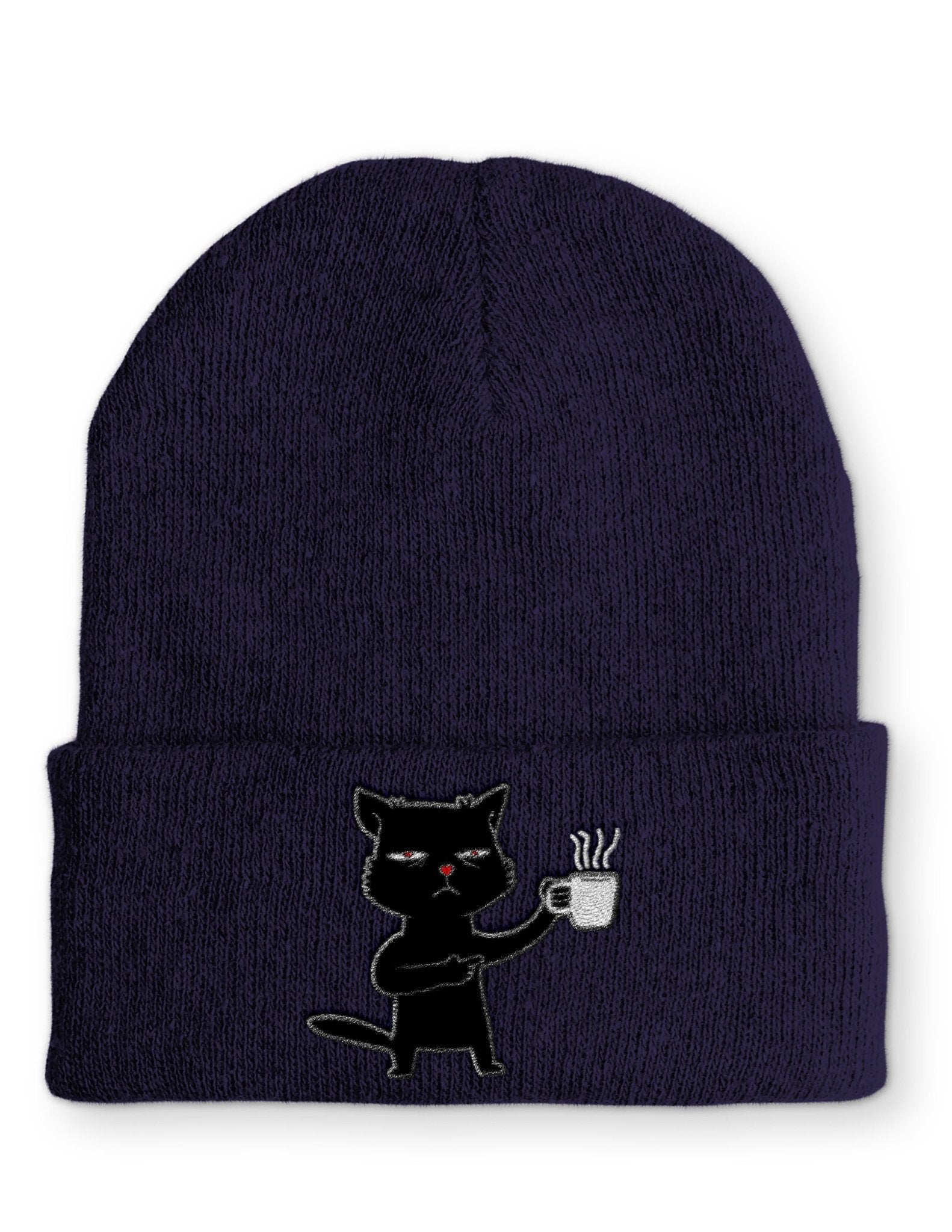 Katze Müde mit Kaffee Beanie Mütze mit Spruch - tshirtladen - Mütze