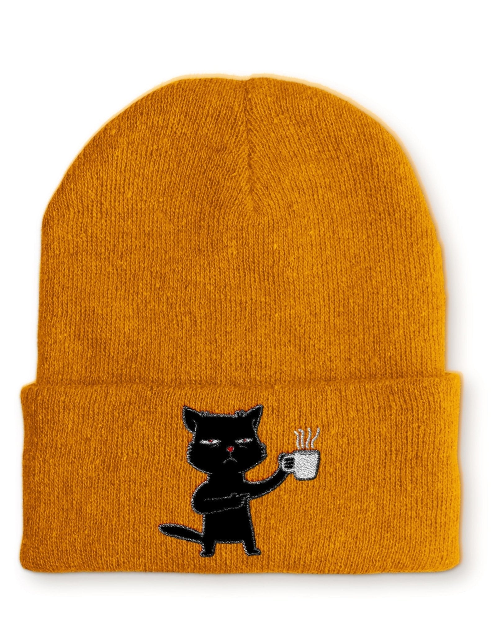 Katze Müde mit Kaffee Beanie Mütze mit Spruch - tshirtladen - Mütze