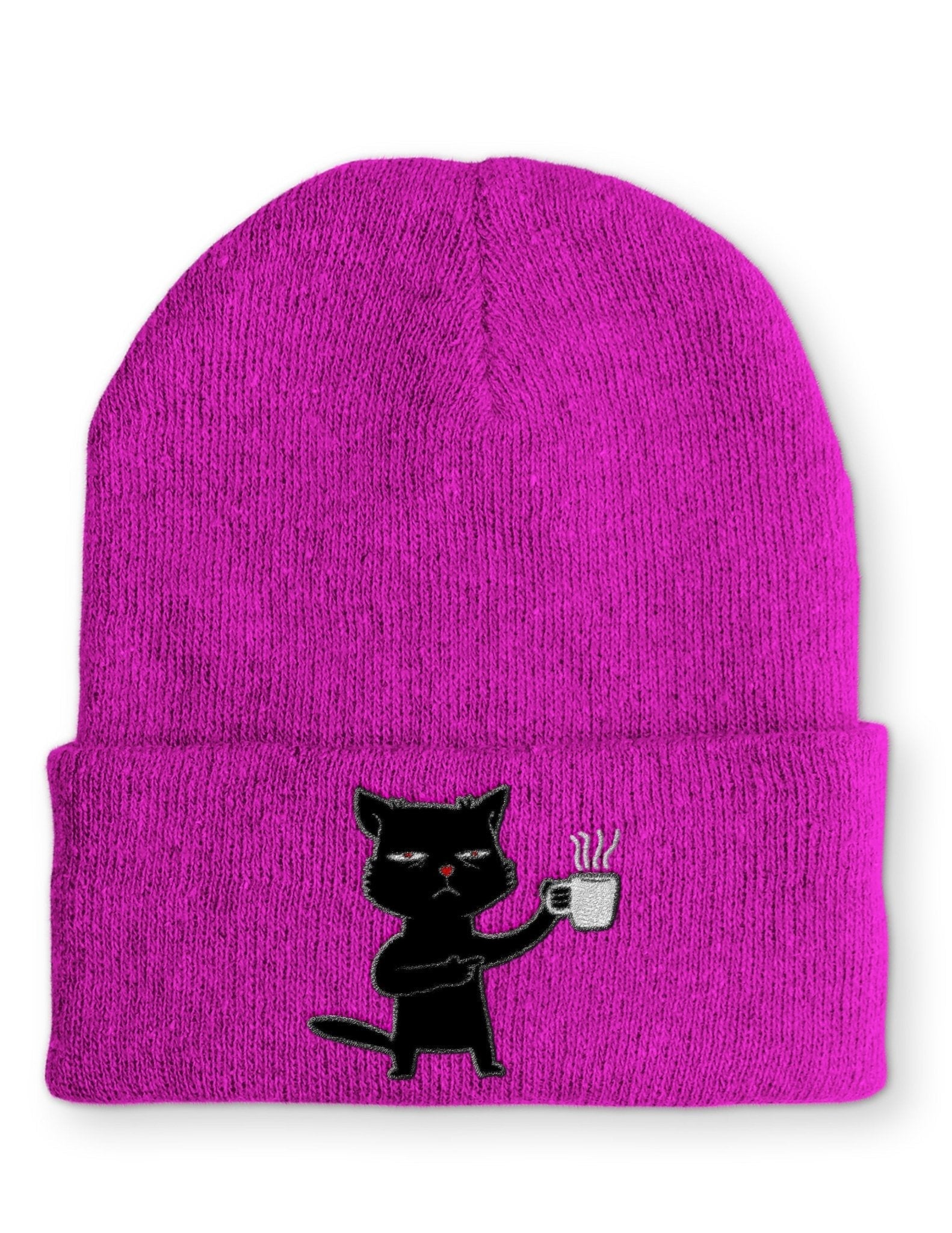 Katze Müde mit Kaffee Beanie Mütze mit Spruch - tshirtladen - Mütze
