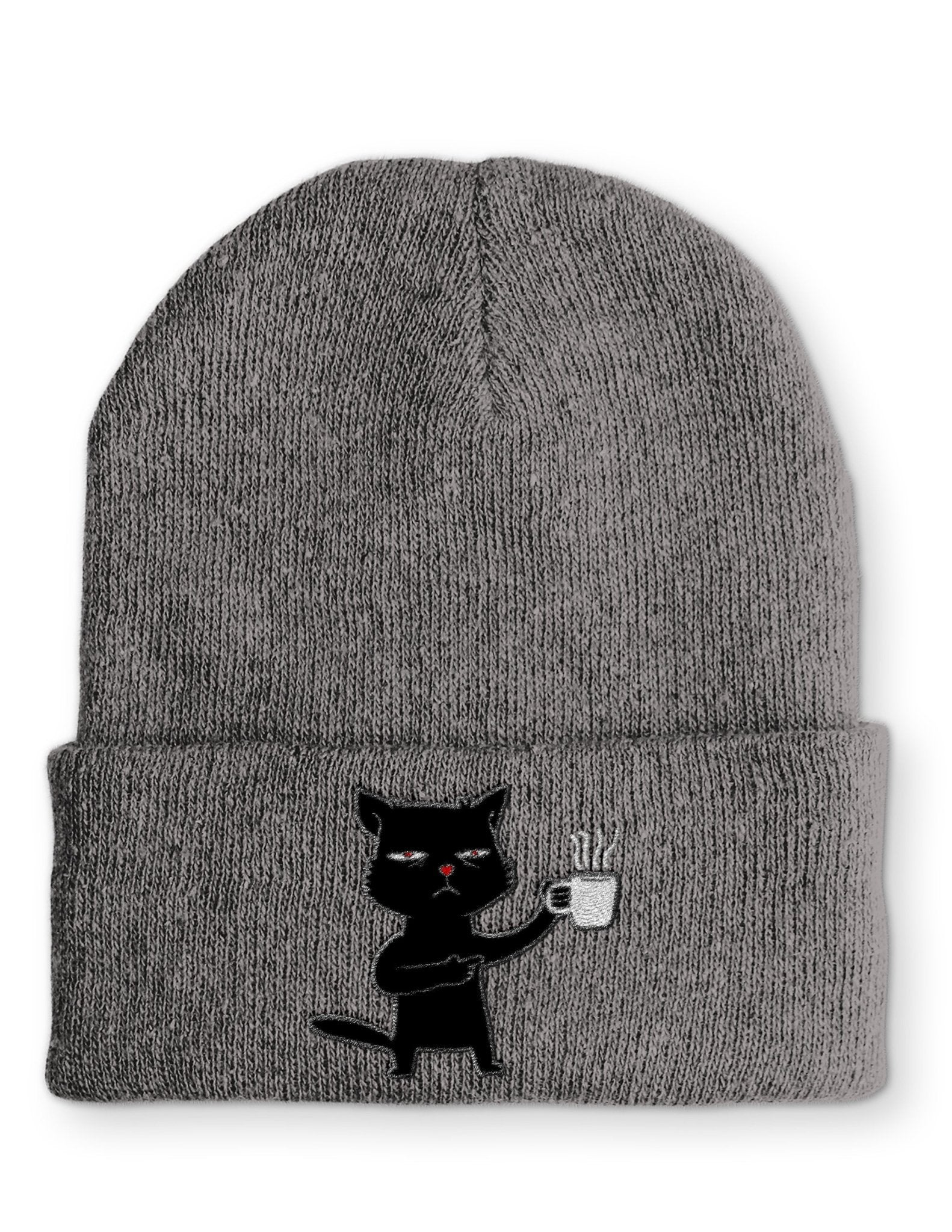 Katze Müde mit Kaffee Beanie Mütze mit Spruch - tshirtladen - Mütze