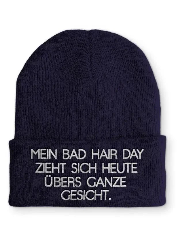 Mein Bad Hair Day zieht sich heute übers ganze Gesicht. Statement Beanie Mütze mit Spruch - tshirtladen - Mütze